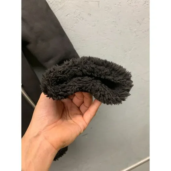 H&M Sherpa Faux Fur Lined Suede Jacket Women’s XS Black‎ Cozy Winter Coat - Picture 7 of 12